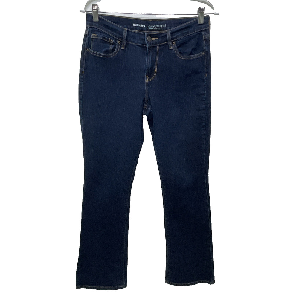 Old Navy Women Jean Mid Rise Curvy Denim Dark Blue 6 Short Pockets Stretch Basic